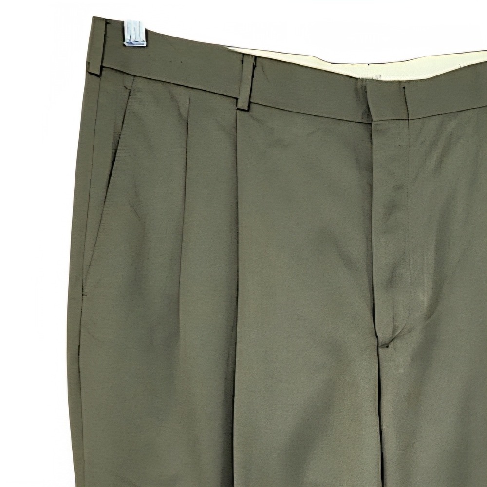 Savane Dress Pants 36x32 Mens Olive Green Pleated Cuffed Micro-Denier Classic - Picture 8 of 10